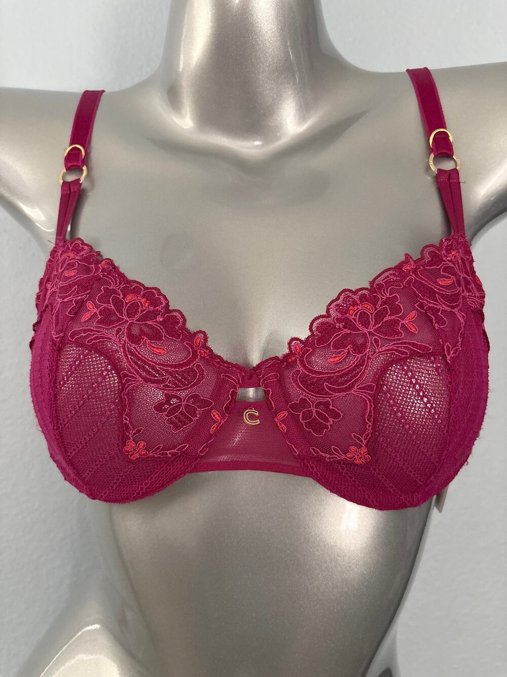 Chantelle Nwt Cabaret Sauvage Lace Unlined Demi Bra C13YM5 Fuchsia